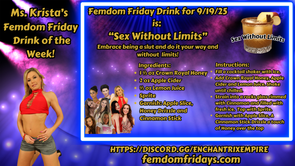 Krista's Drink of the Week - FemDom Fridays Cocktail Recipes Femdom Friday Drink for 09/19/25 "Sex Without Limits"