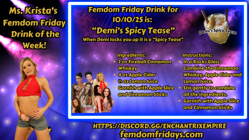 Krista's Drink of the Week - FemDom Fridays Cocktail Recipes Femdom Friday Drink for 10/10/25 "Demi's Spicy Tease"