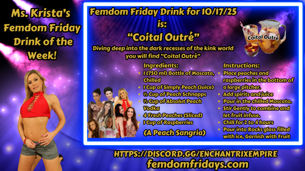 Krista's Drink of the Week - FemDom Fridays Cocktail Recipes Femdom Friday Drink for 10/17/25 "Coital Outré"