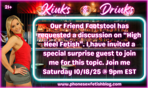 Kinks & Drinks graphic for High Heel fetish discussion for 10/18/25