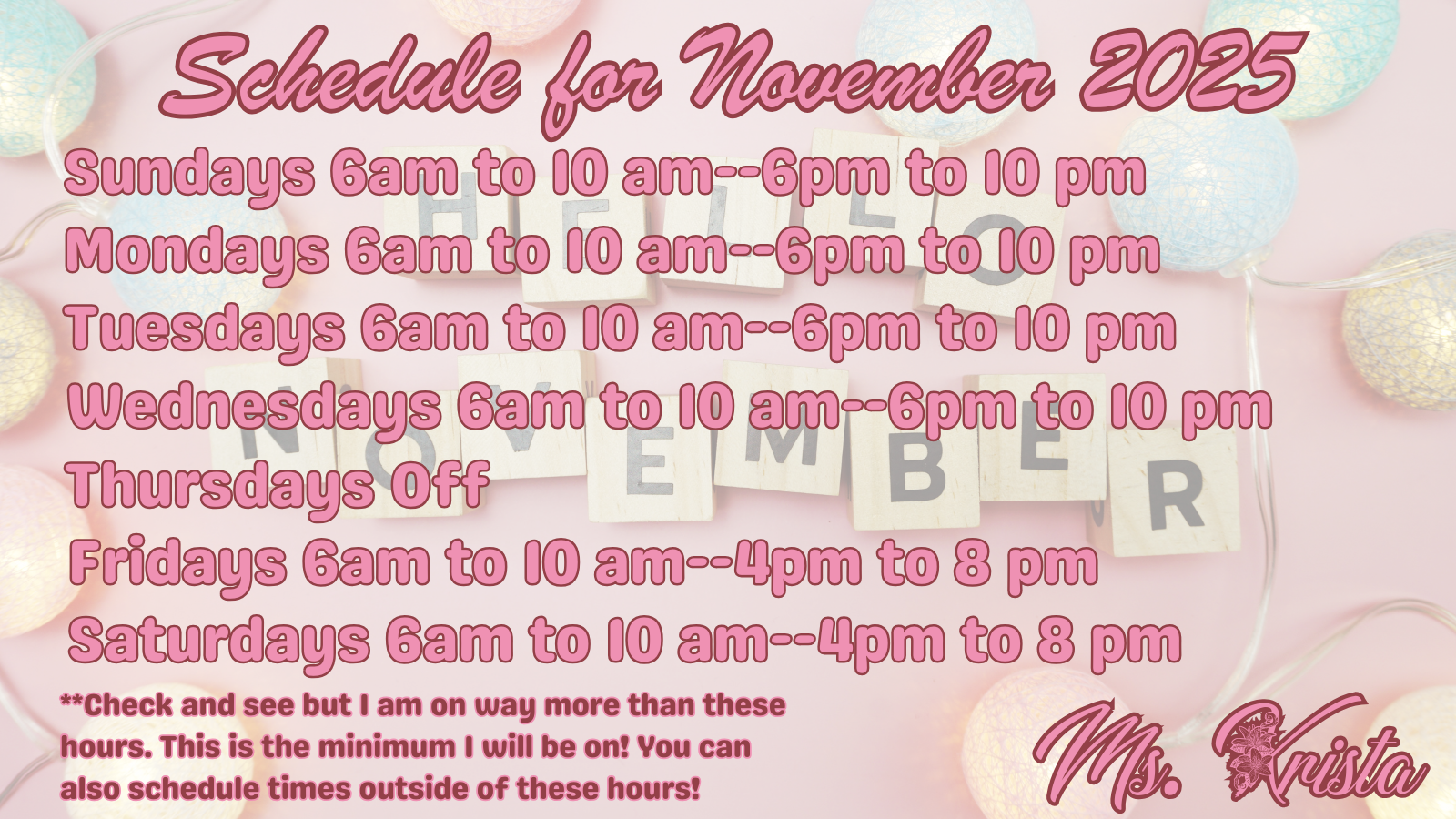 Ms. Krista's November 2025 Schedule