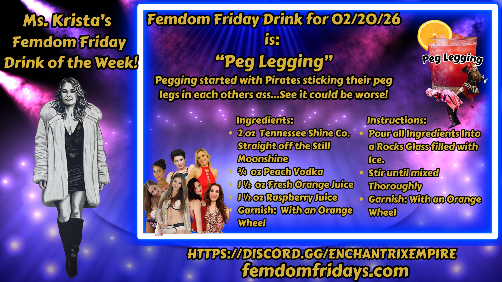 Femdom Friday Drink for 02/20/26"Peg Legging"