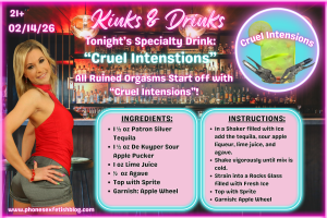 Kinks & Drinks specialty drink for 02/14/26 Episode #20 "Cruel Intensions"