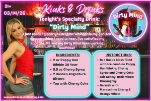 Kinks & Drinks specialty drink for 03/14/26 Episode #24 "Dirty Mind"